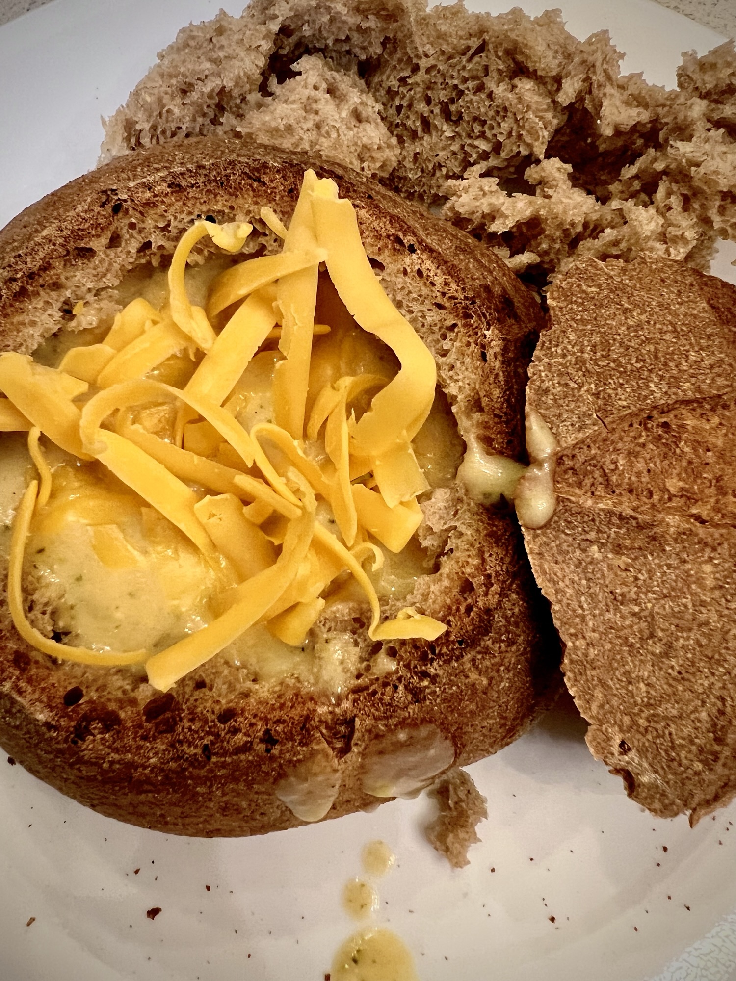 Cheesy Broccoli Soup in Fresh-Milled Sourdough Bread Bowls